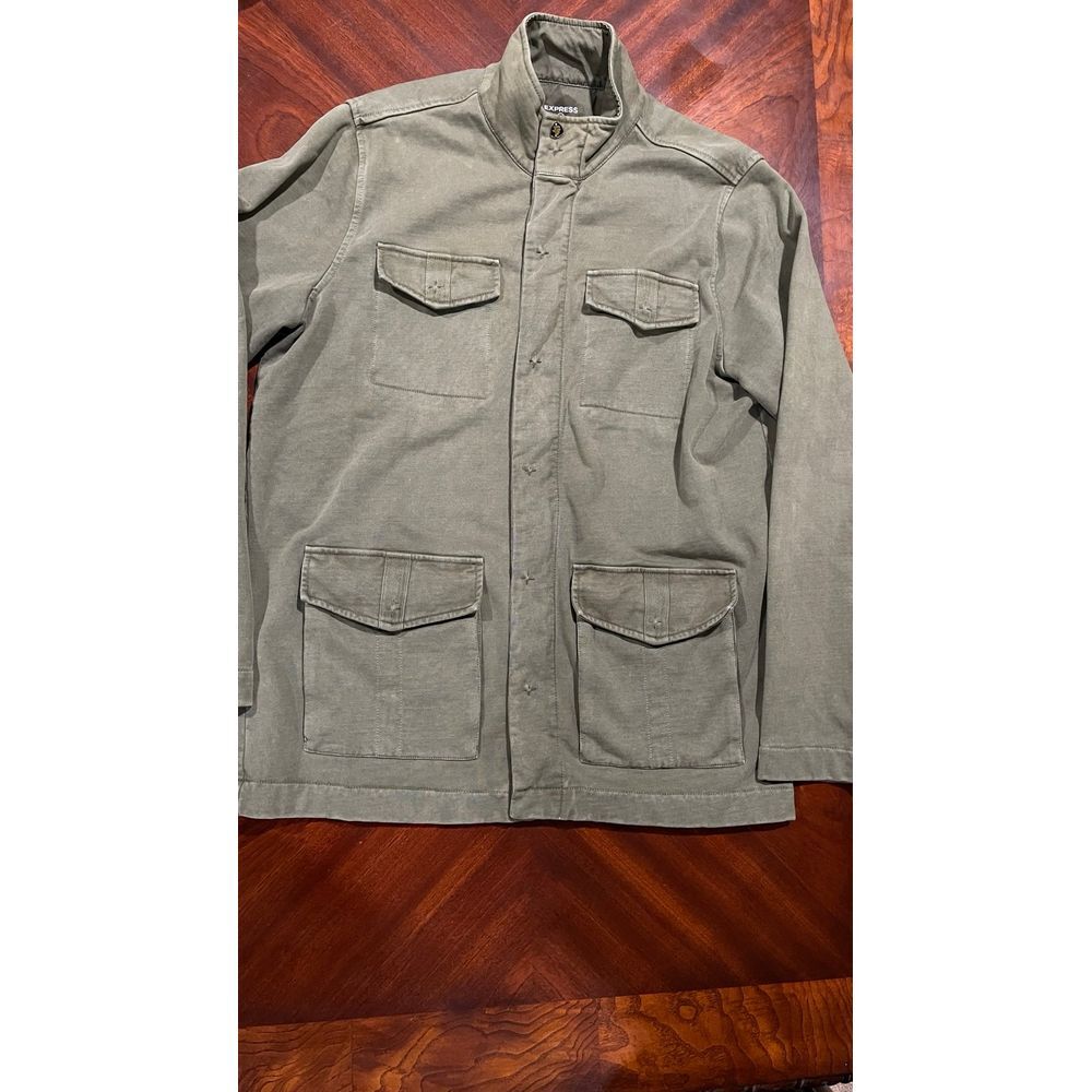 Express Mens army‎ green full zip sweater jacket size medium